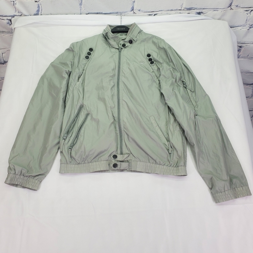 Junk De Luxe Men's Windbreaker Jacket Bomber Gray Silver 100% Nylon Size Large